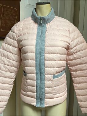 Light Pink Valencia Quilted Puffer Jacket with Gray Trim